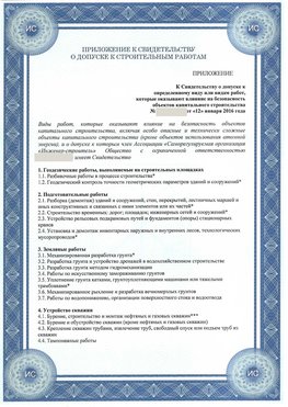 Приложение к свидетельству о допуске к строительным работам Невинномысск СРО в строительстве